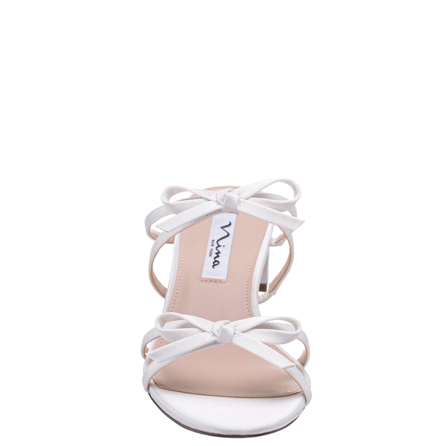 Nina Shoes Gaby White Satin with Bows on a Block-Heel Slide