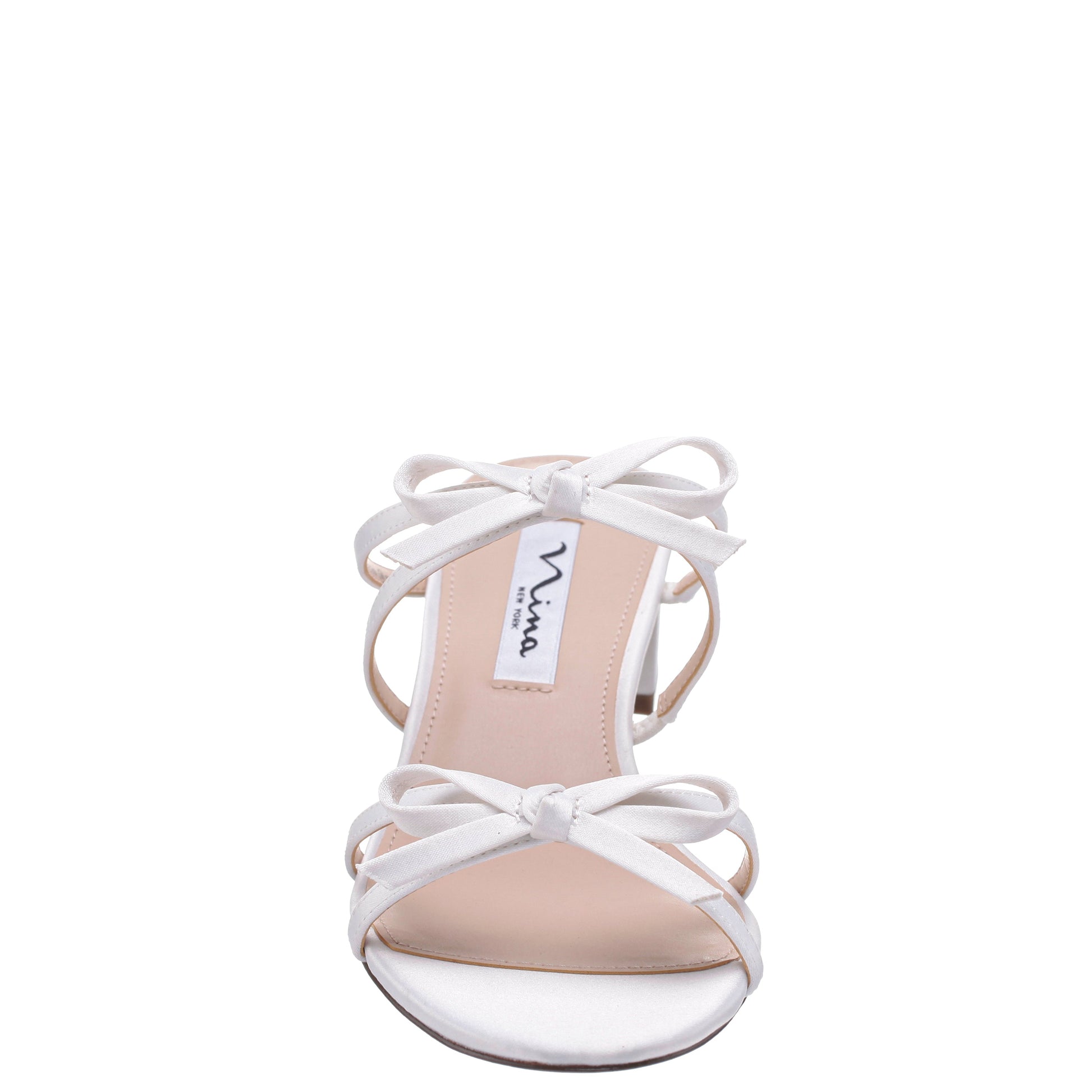 Nina Shoes Gaby White Satin with Bows on a Block-Heel Slide