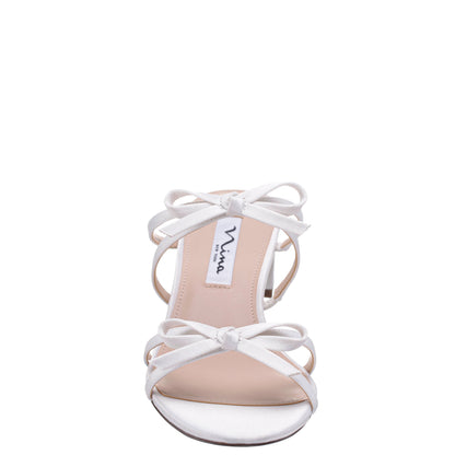 Nina Shoes Gaby White Satin with Bows on a Block-Heel Slide