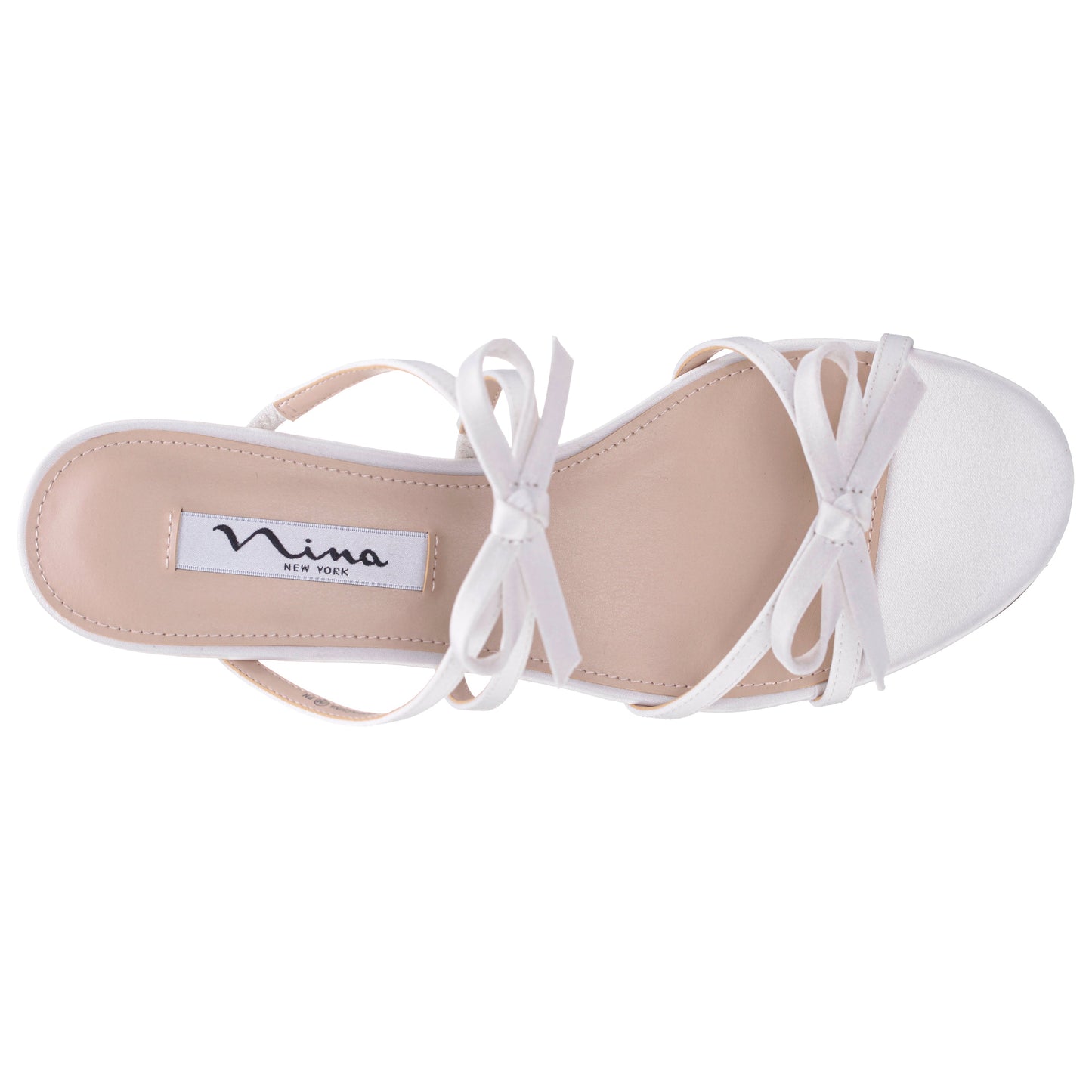 Nina Shoes Gaby White Satin with Bows on a Block-Heel Slide