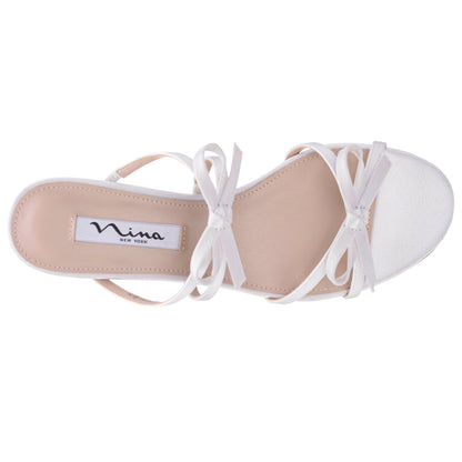 Nina Shoes Gaby White Satin with Bows on a Block-Heel Slide
