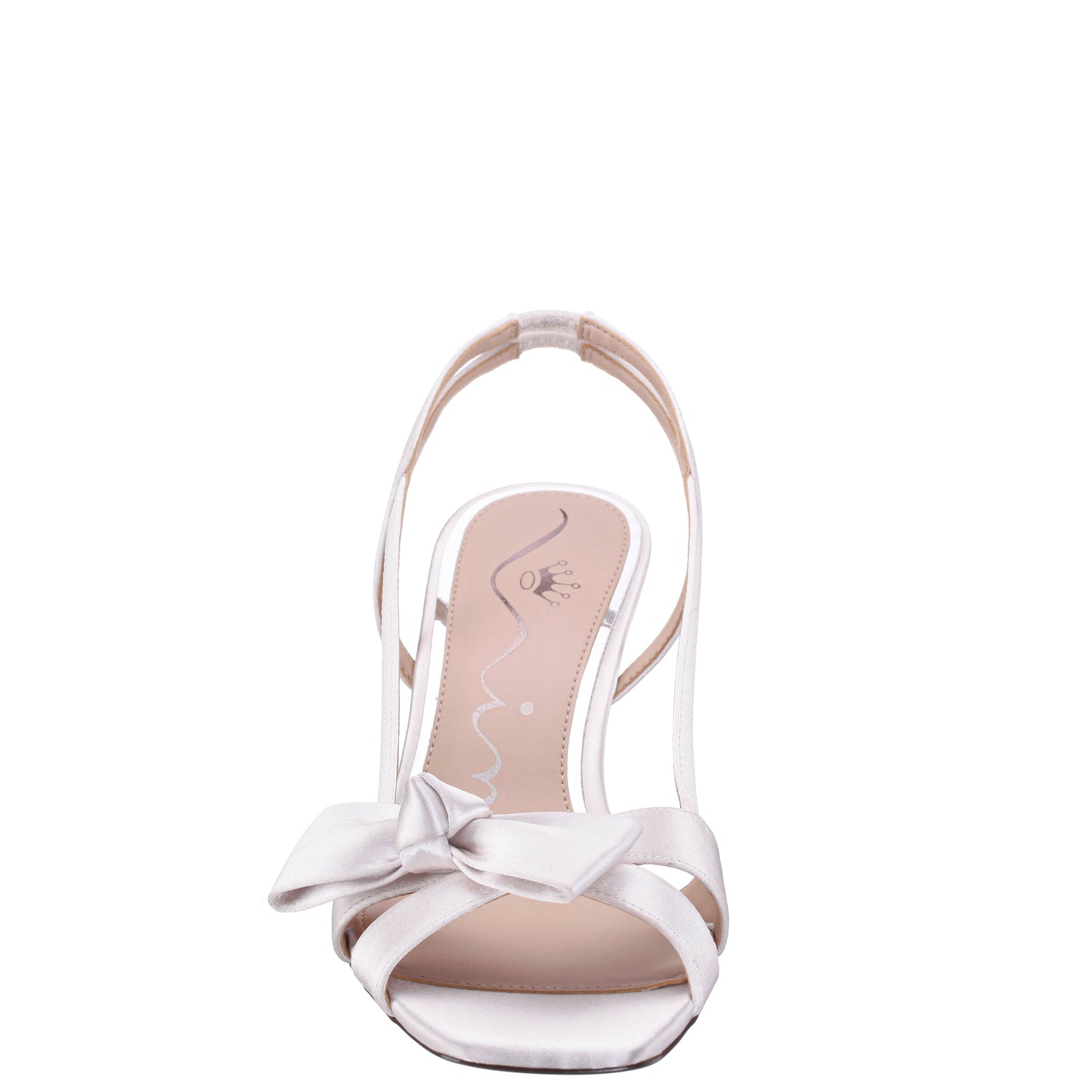 Nina Shoes Lizette White Satin with Bow Slingback Sandals on a Mid-Heel