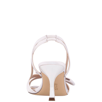 Nina Shoes Lizette White Satin with Bow Slingback Sandals on a Mid-Heel