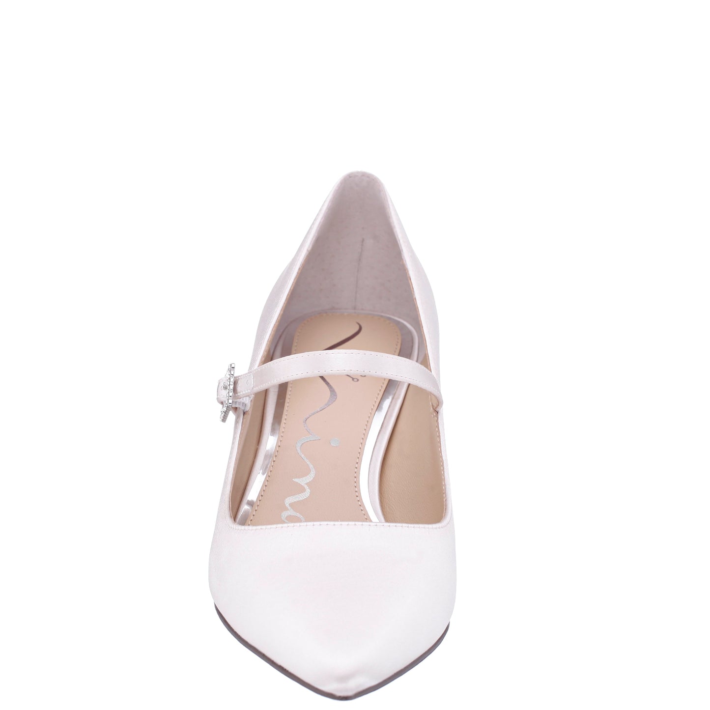 Nina Shoes Namali White Satin with Rhinestone Buckle Kitten-Heel Pumps