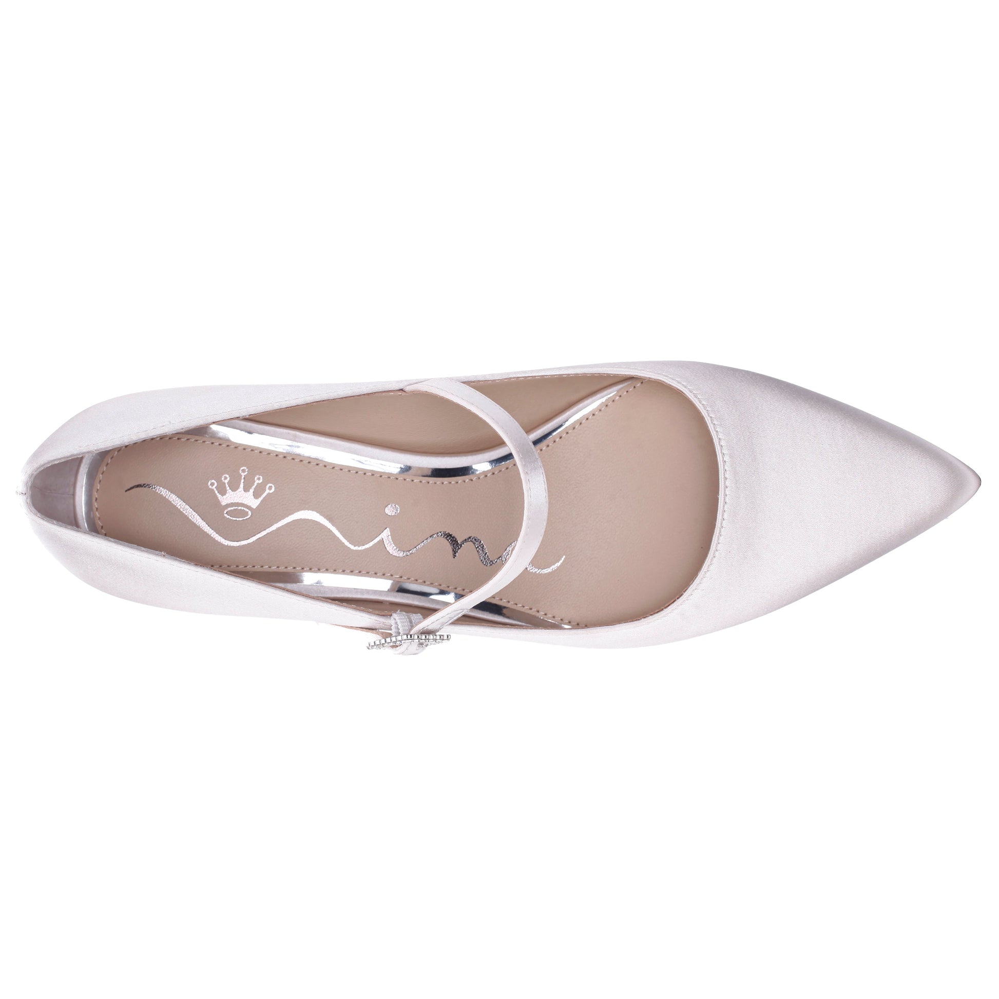 Nina Shoes Namali White Satin with Rhinestone Buckle Kitten-Heel Pumps