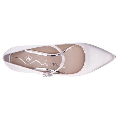 Nina Shoes Namali White Satin with Rhinestone Buckle Kitten-Heel Pumps