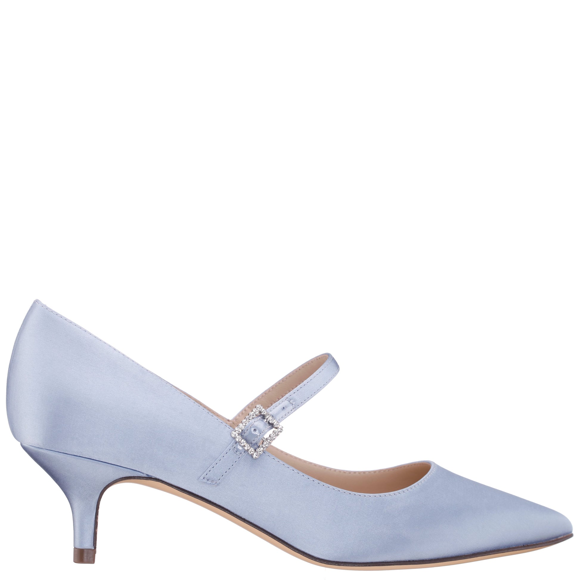 Nina Shoes Namali Blue Satin with Rhinestone Buckle Kitten-Heel Pumps
