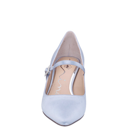 Nina Shoes Namali Blue Satin with Rhinestone Buckle Kitten-Heel Pumps