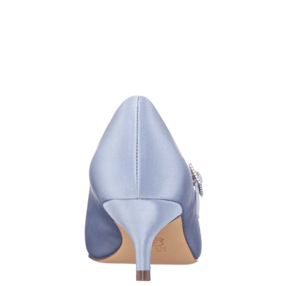 Nina Shoes Namali Blue Satin with Rhinestone Buckle Kitten-Heel Pumps