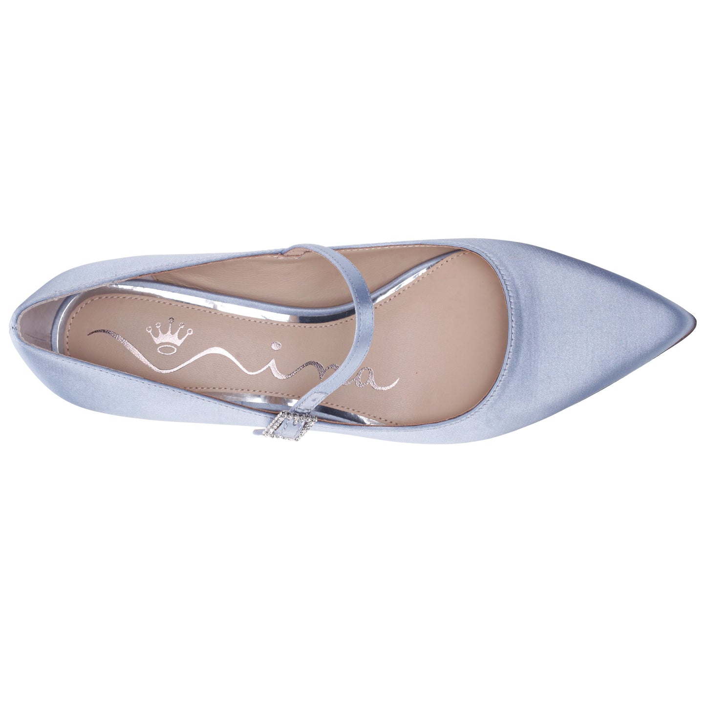 Nina Shoes Namali Blue Satin with Rhinestone Buckle Kitten-Heel Pumps