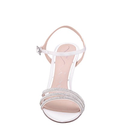 Nina Shoes Veera White Satin with Crystals and Pearls High-Heel Sandals with Jeweled Ankle-Strap