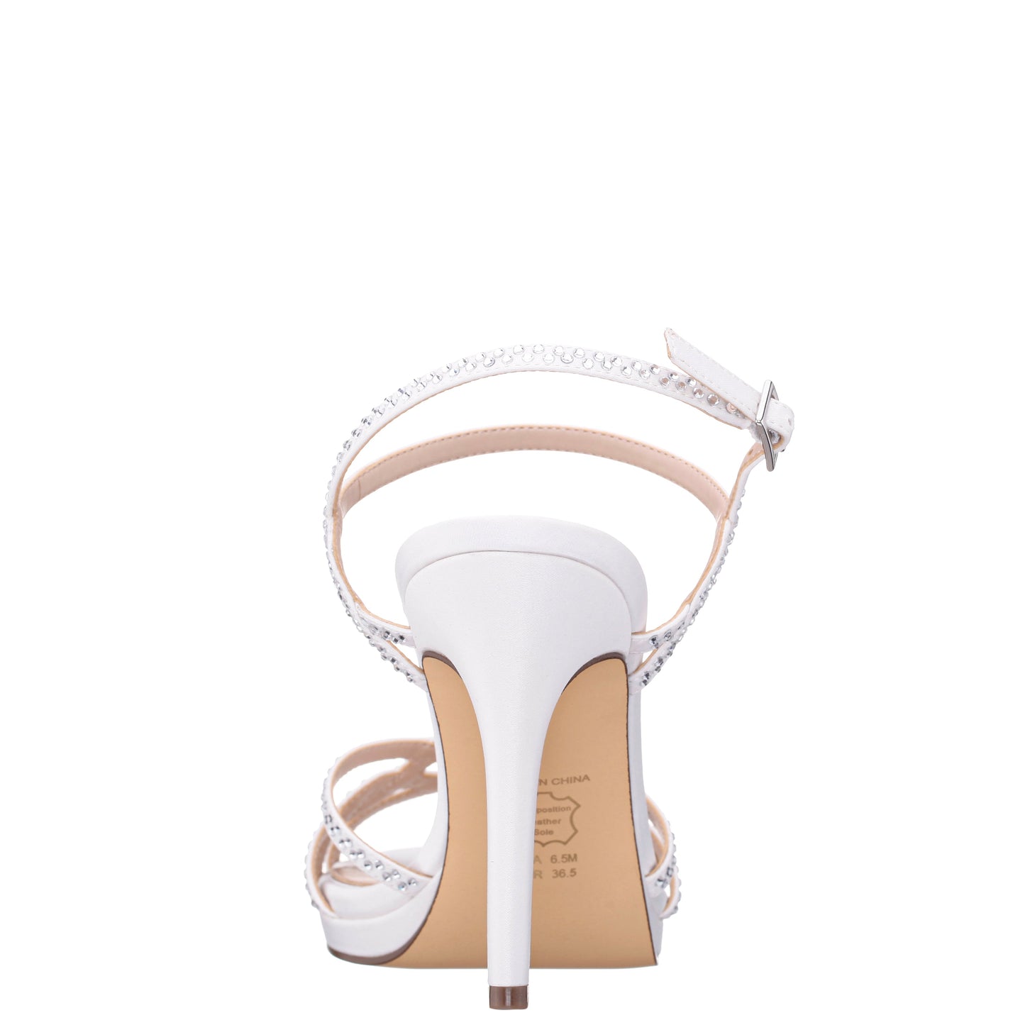 Nina Shoes Rosa White Satin with Clear Crystals High-Heel Platform Sandals with Ankle-Strap