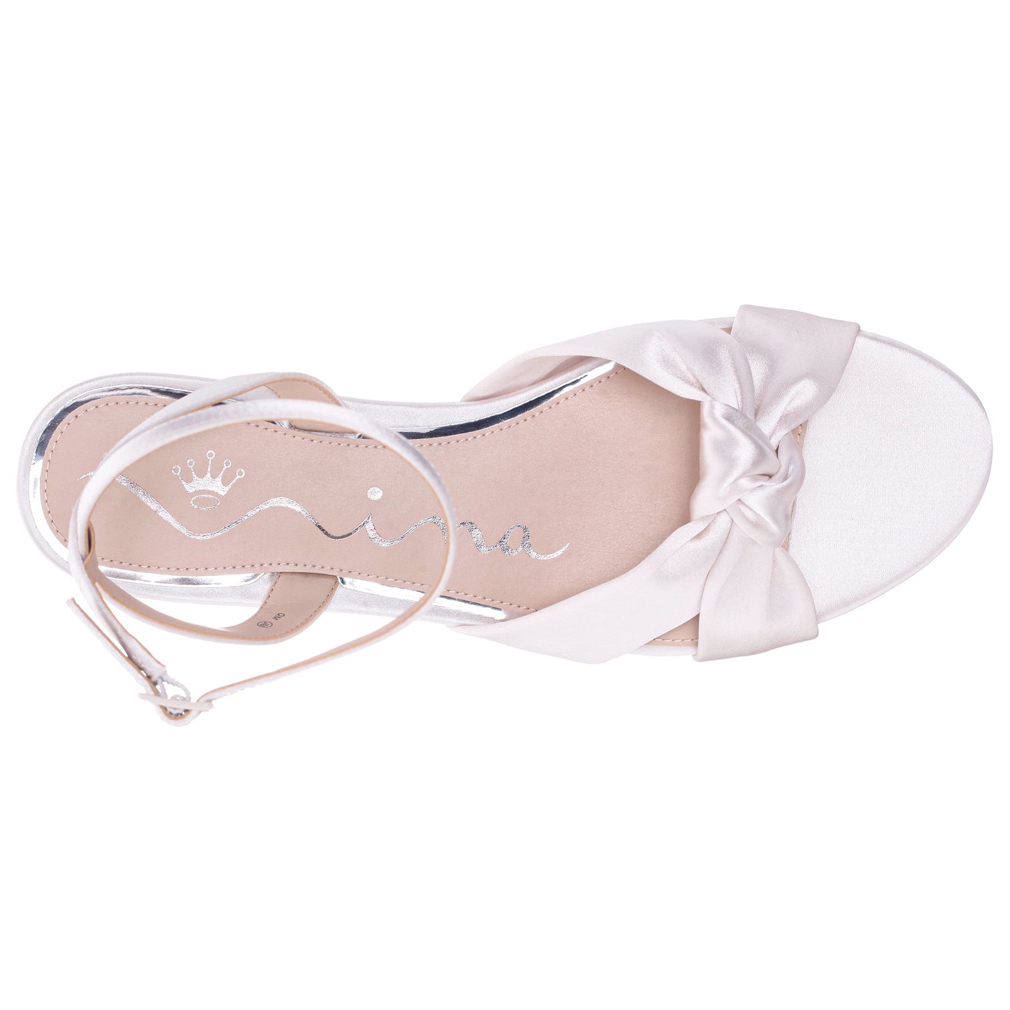 Nina Shoes Ashley White Satin Block-Heel Sandals