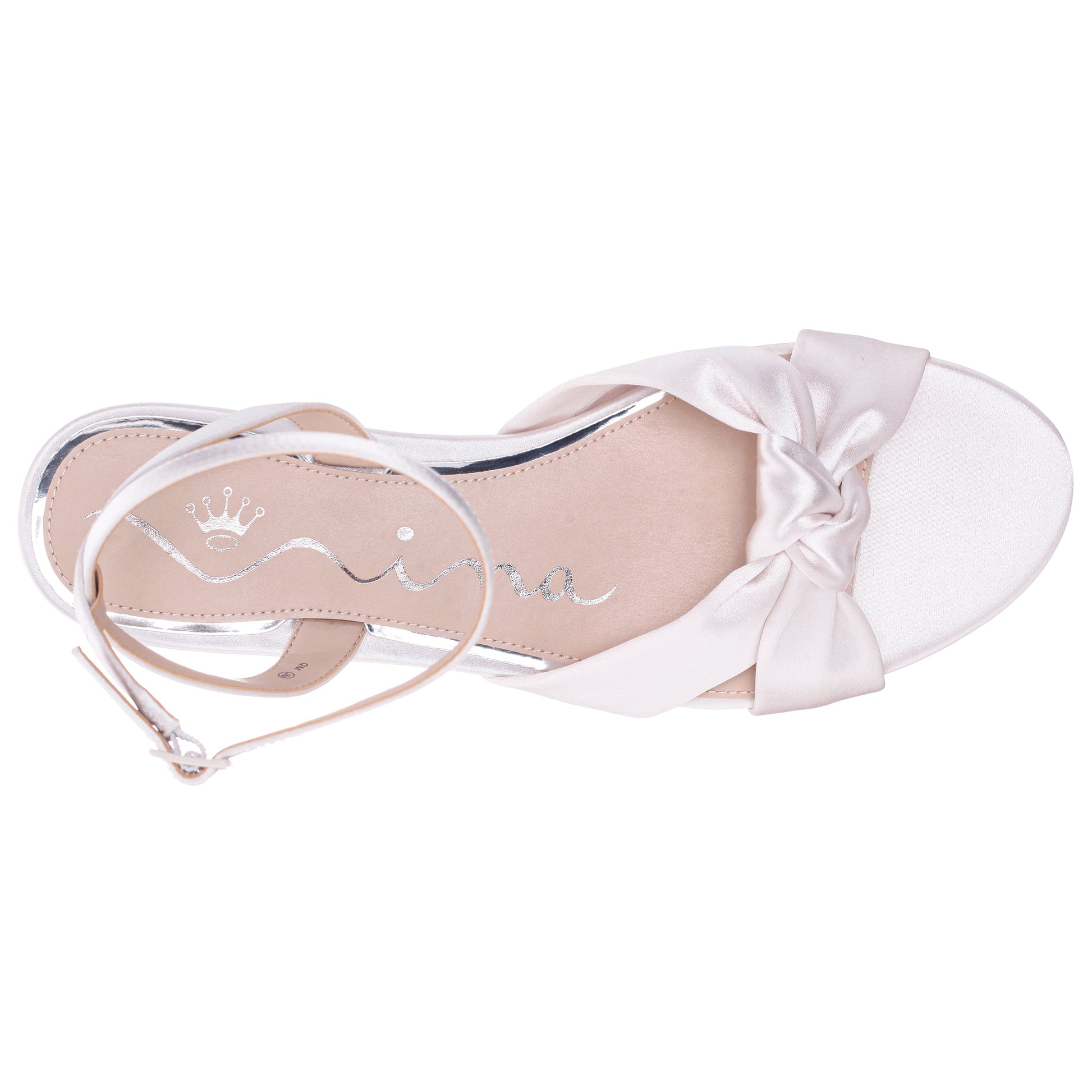 Nina Shoes Ashley White Satin Block-Heel Sandals