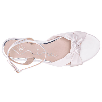 Nina Shoes Ashley White Satin Block-Heel Sandals