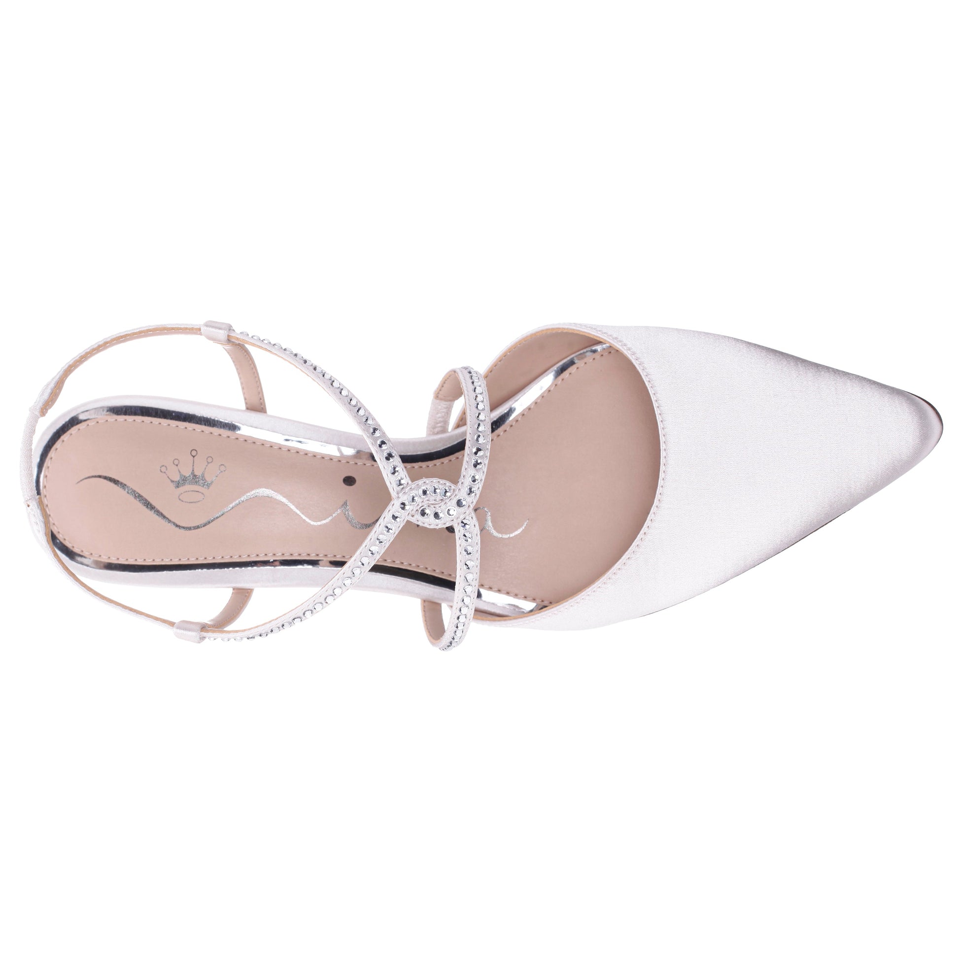Nina Shoes Nichele White Satin with Crystal Twist Mid-Heel Slingback Pumps