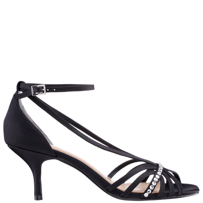 Nina Shoes Bellva Black Satin Mid-Heel Sandal