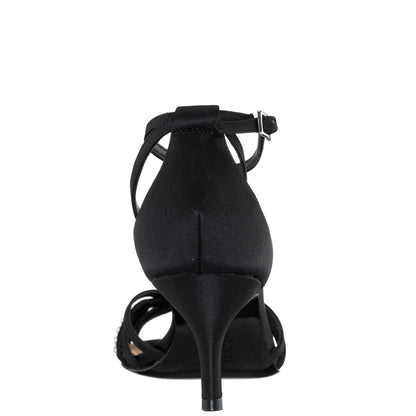 Nina Shoes Bellva Black Satin Mid-Heel Sandal