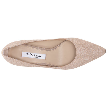 Nina Shoes Nina60 Nude Glitter Net Mid-Heel Classic Pump