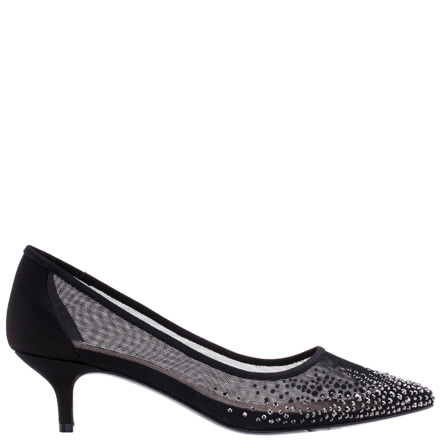 Nina Shoes Sofie Black Mesh with Faceted Crystals Kitten-Heel Pumps