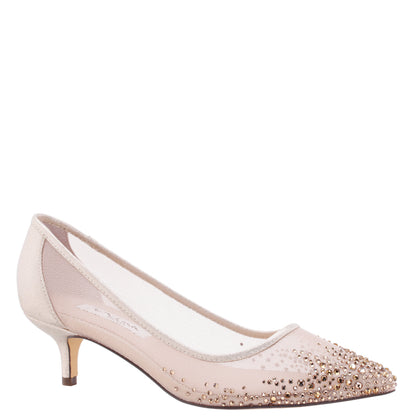 Nina Shoes Sofie Platino Mesh with Faceted Crystals Kitten-Heel Pumps