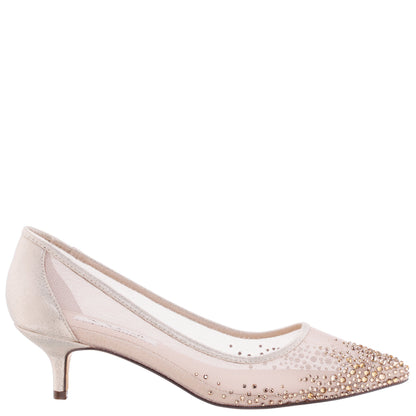 Nina Shoes Sofie Platino Mesh with Faceted Crystals Kitten-Heel Pumps