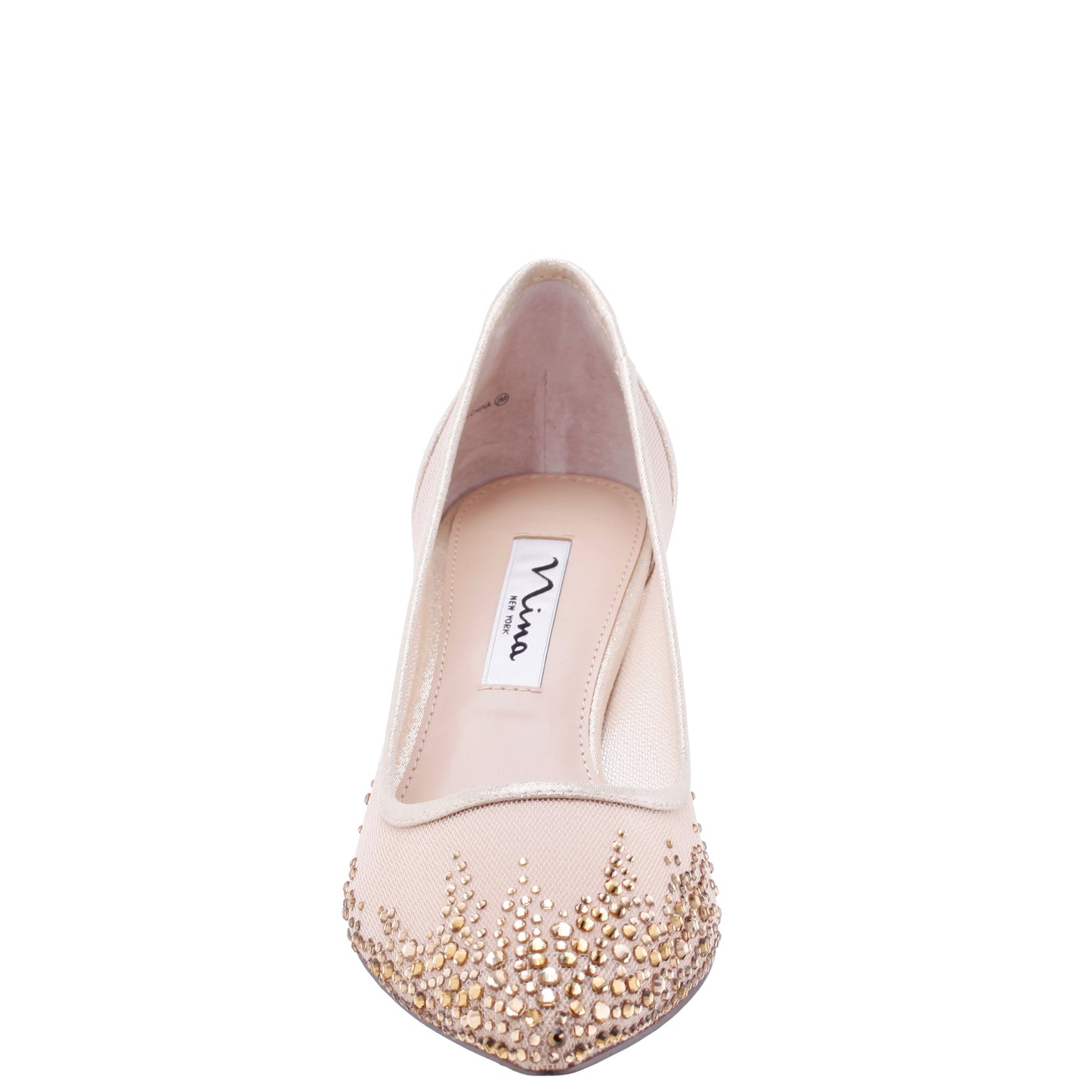 Nina Shoes Sofie Platino Mesh with Faceted Crystals Kitten-Heel Pumps