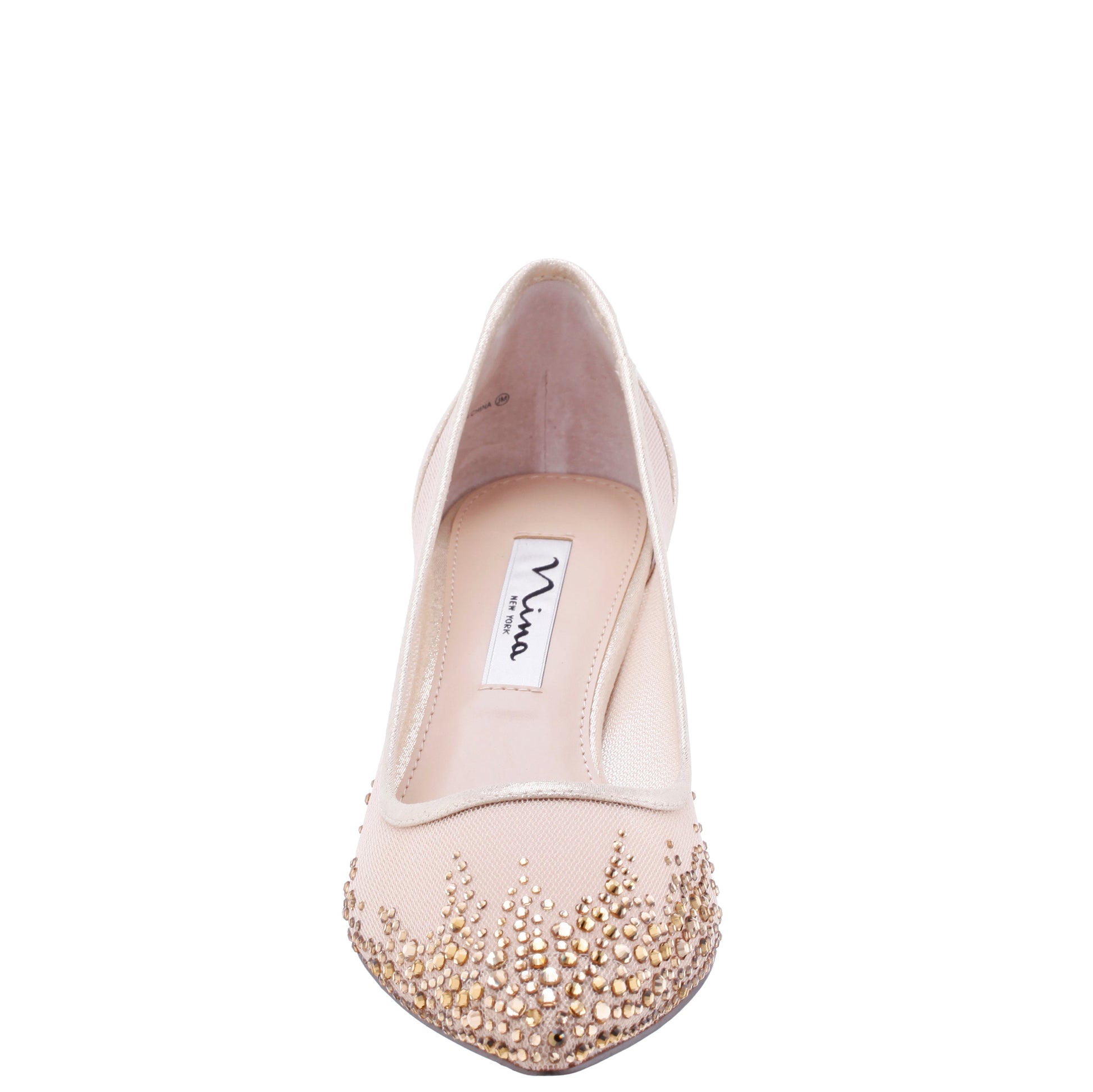 Nina Shoes Sofie Platino Mesh with Faceted Crystals Kitten-Heel Pumps
