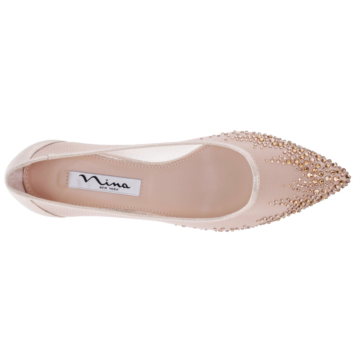 Nina Shoes Sofie Platino Mesh with Faceted Crystals Kitten-Heel Pumps