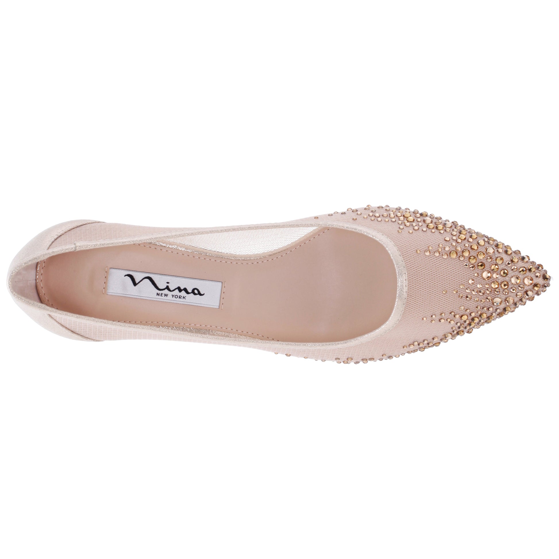 Nina Shoes Sofie Platino Mesh with Faceted Crystals Kitten-Heel Pumps