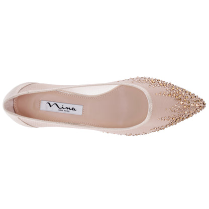 Nina Shoes Sofie Platino Mesh with Faceted Crystals Kitten-Heel Pumps