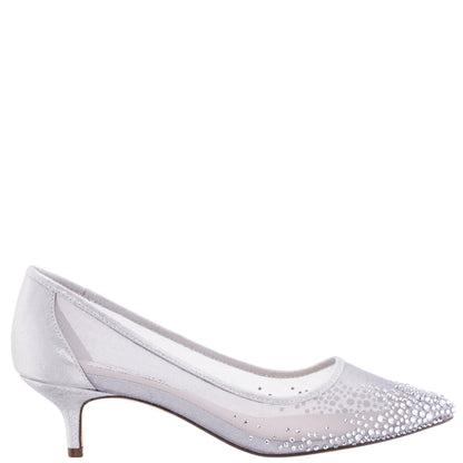 Nina Shoes Sofie True Silver Mesh with Faceted Crystals Kitten-Heel Pumps