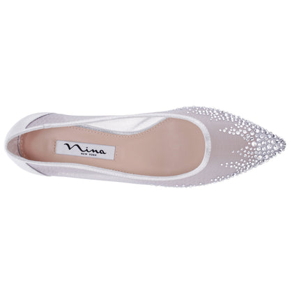 Nina Shoes Sofie True Silver Mesh with Faceted Crystals Kitten-Heel Pumps