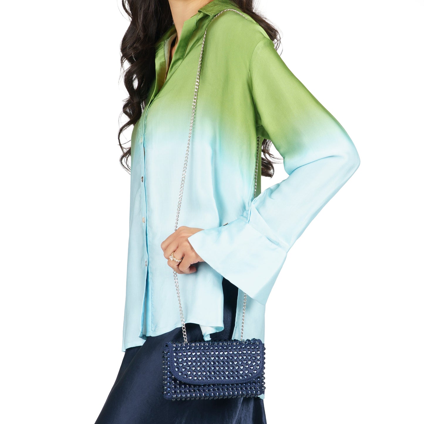 Nina Shoes Bixby Blue Satin Crossbody Bag