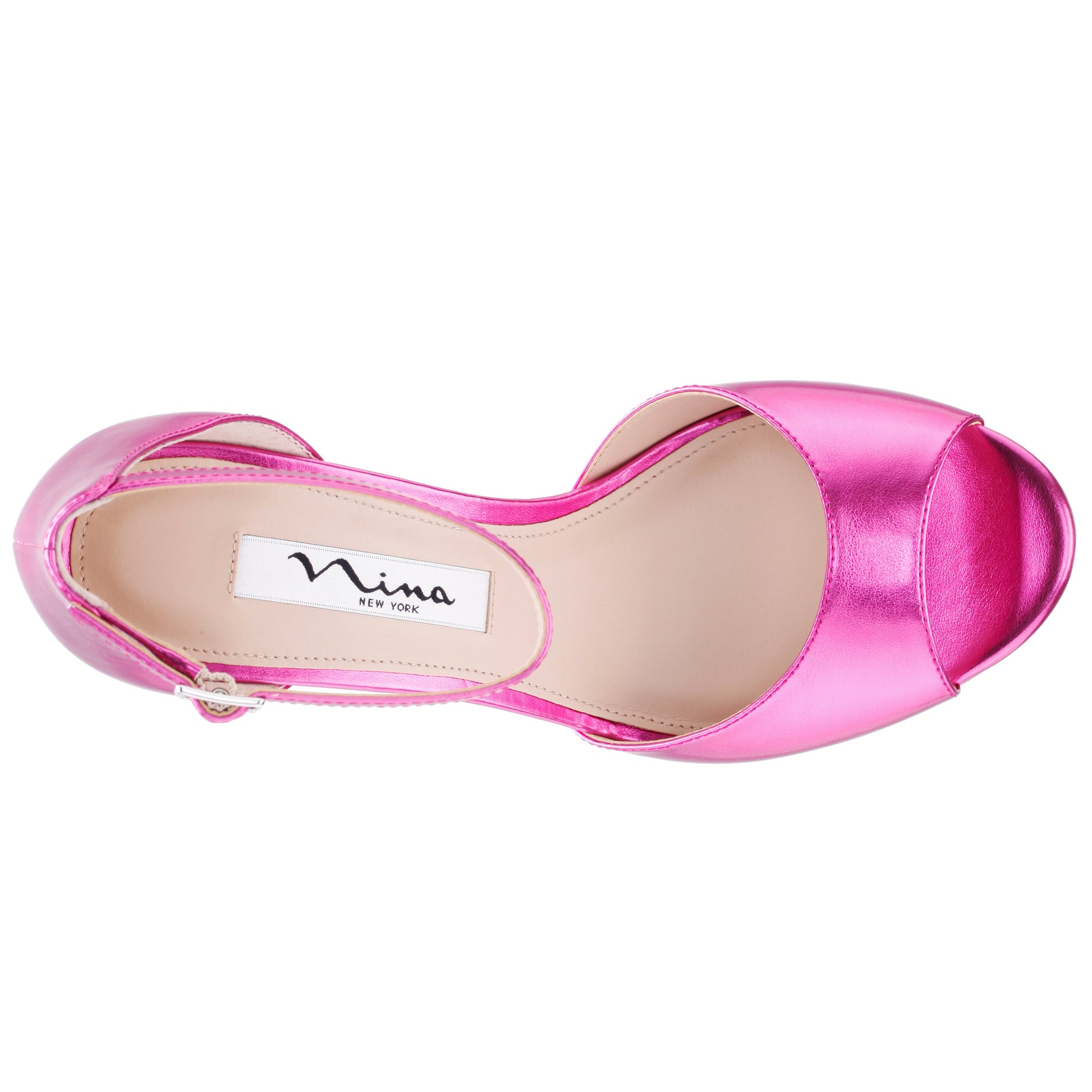 Nina Shoes Famia Pink Metallic Stiletto Platform Sandals with Ankle-Strap