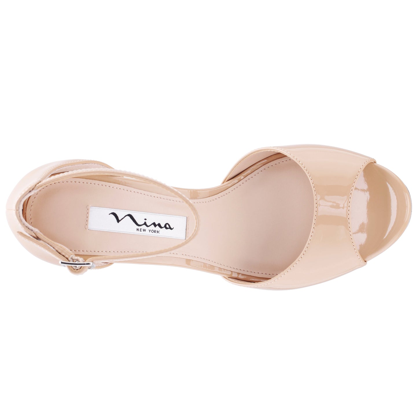 Nina Shoes Famia Beige Patent Leatherette Stiletto Platform Sandals with Ankle-Strap