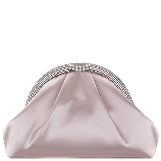 Nina Shoes Jane Pearl Rose Satin/Glass Crystal Frame Clutch