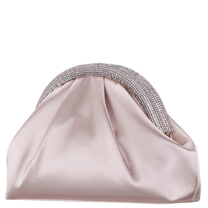 Nina Shoes Jane Pearl Rose Satin/Glass Crystal Frame Clutch