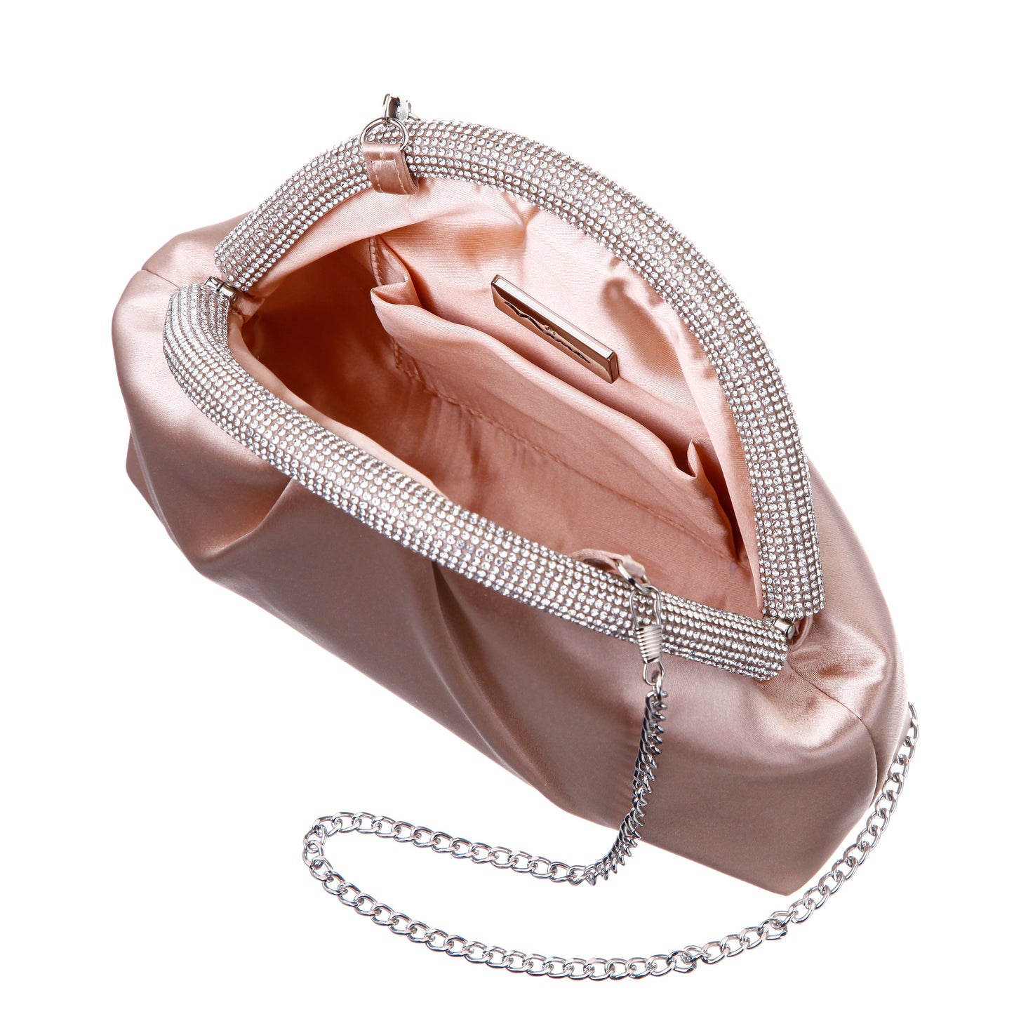 Nina Shoes Jane Pearl Rose Satin/Glass Crystal Frame Clutch