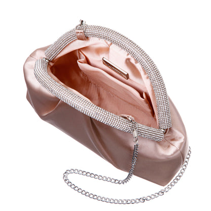 Nina Shoes Jane Pearl Rose Satin/Glass Crystal Frame Clutch