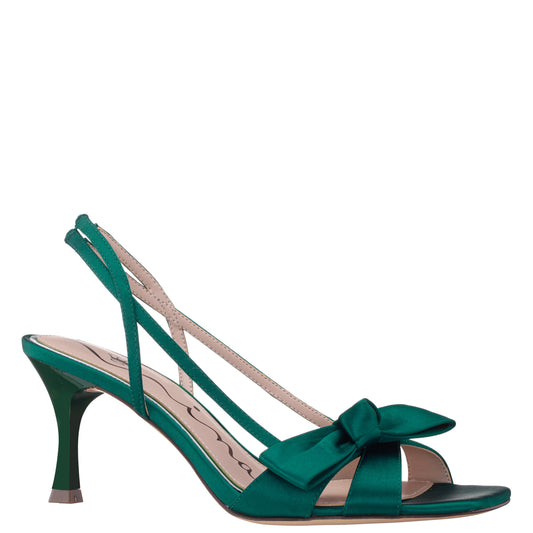Nina Shoes Lizette Green Satin with Bow Slingback Sandal on a Mid-Heel