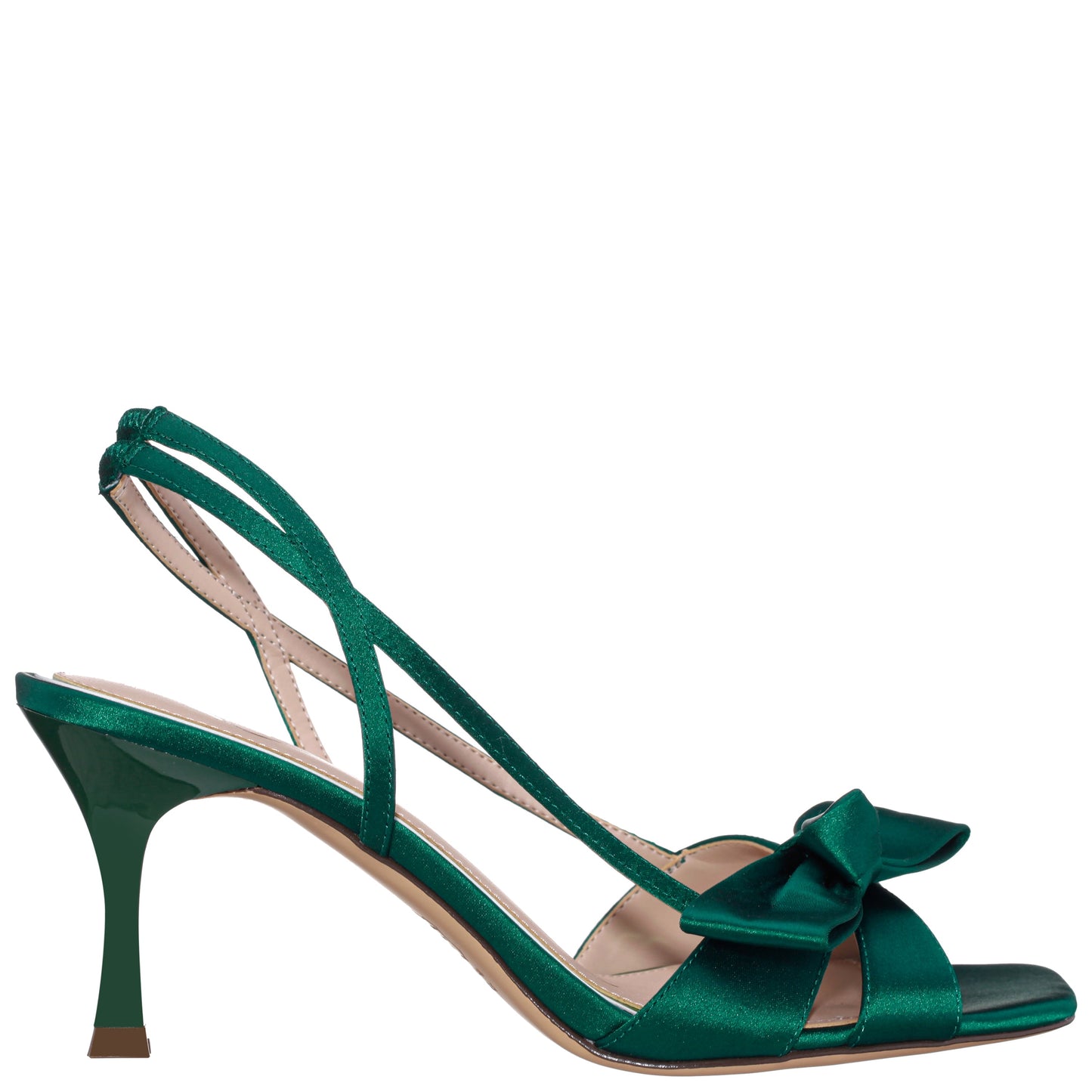 Nina Shoes Lizette Green Satin with Bow Slingback Sandal on a Mid-Heel