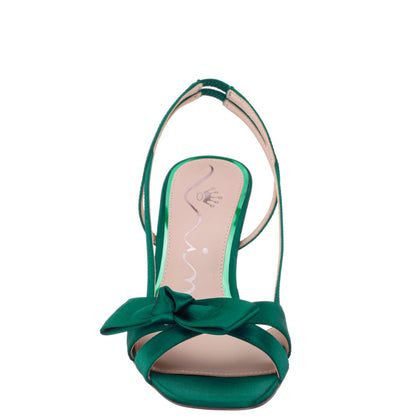 Nina Shoes Lizette Green Satin with Bow Slingback Sandal on a Mid-Heel