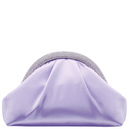 Nina Shoes Jane Purple Satin/Glass Crystal Frame Clutch