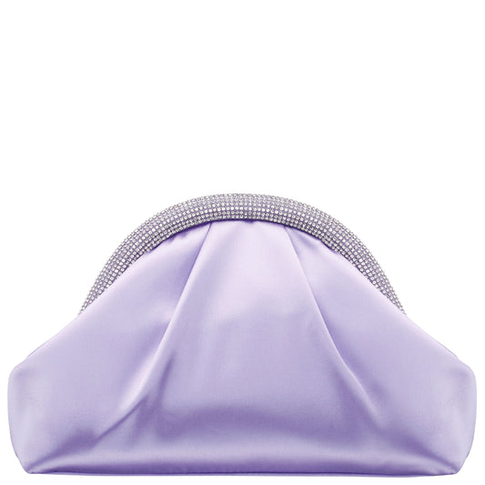 Nina Shoes Jane Purple Satin/Glass Crystal Frame Clutch