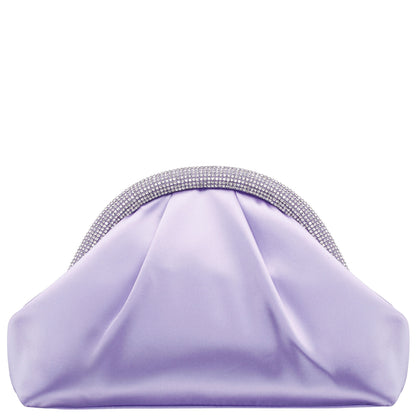 Nina Shoes Jane Purple Satin/Glass Crystal Frame Clutch