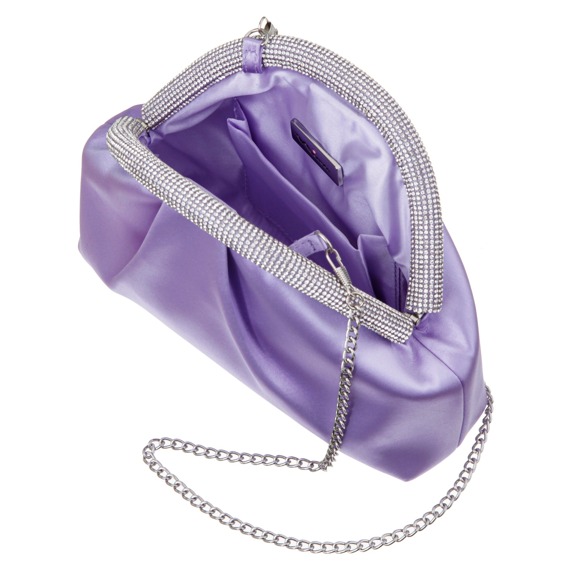 Nina Shoes Jane Purple Satin/Glass Crystal Frame Clutch