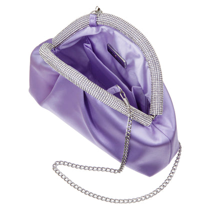 Nina Shoes Jane Purple Satin/Glass Crystal Frame Clutch