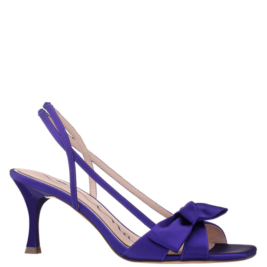 Nina Shoes Lizette Purple Satin with Bow Slingback Sandals on a Mid-Heel