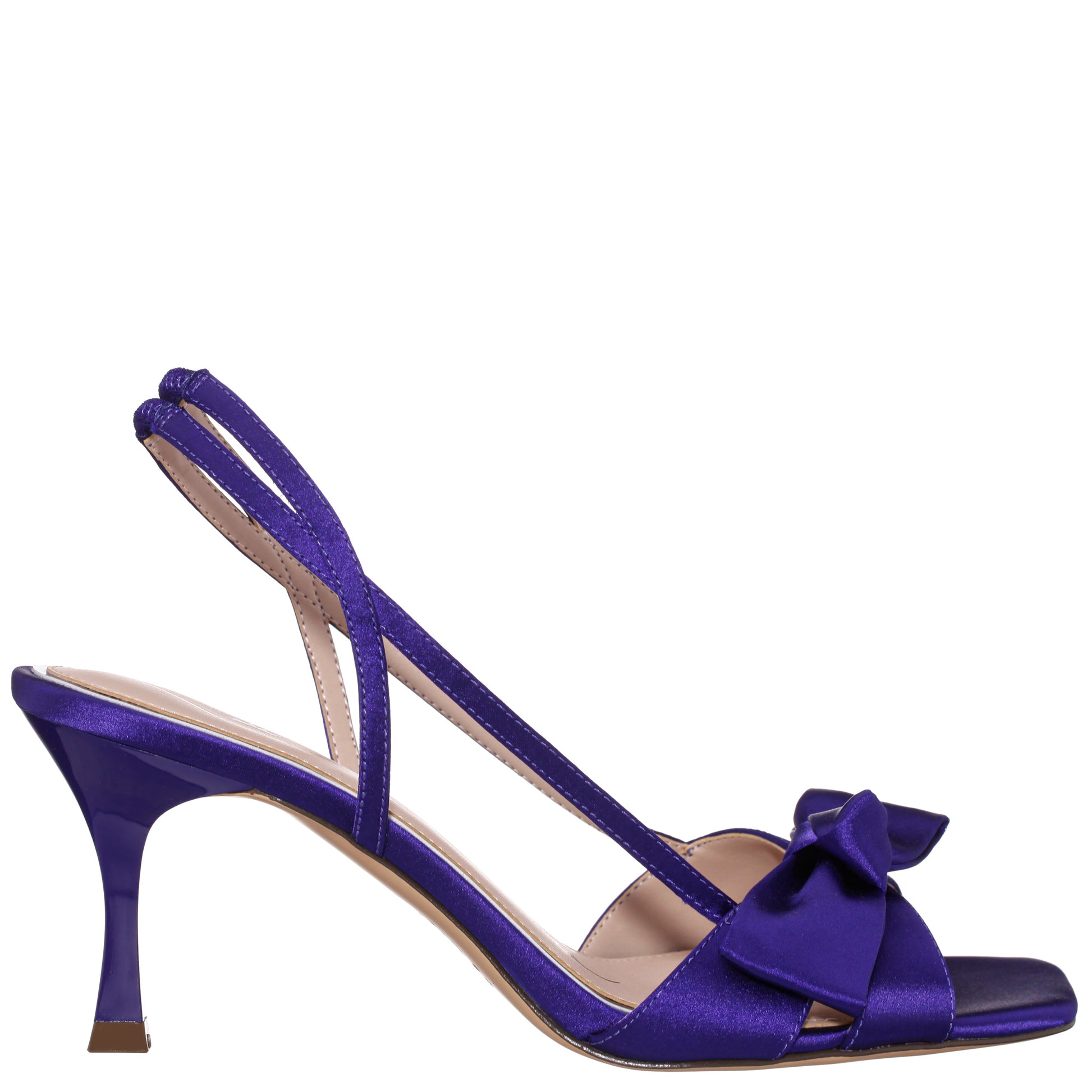 Nina Shoes Lizette Purple Satin with Bow Slingback Sandals on a Mid-Heel